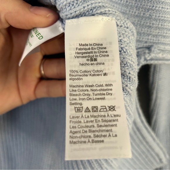 J. Crew Factory Pale Blue V-Neck Cable Knit Sweater Medium Casual Comfy - Picture 3 of 6